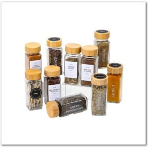 Glass Spice Jars with Bamboo Lids Cabinet